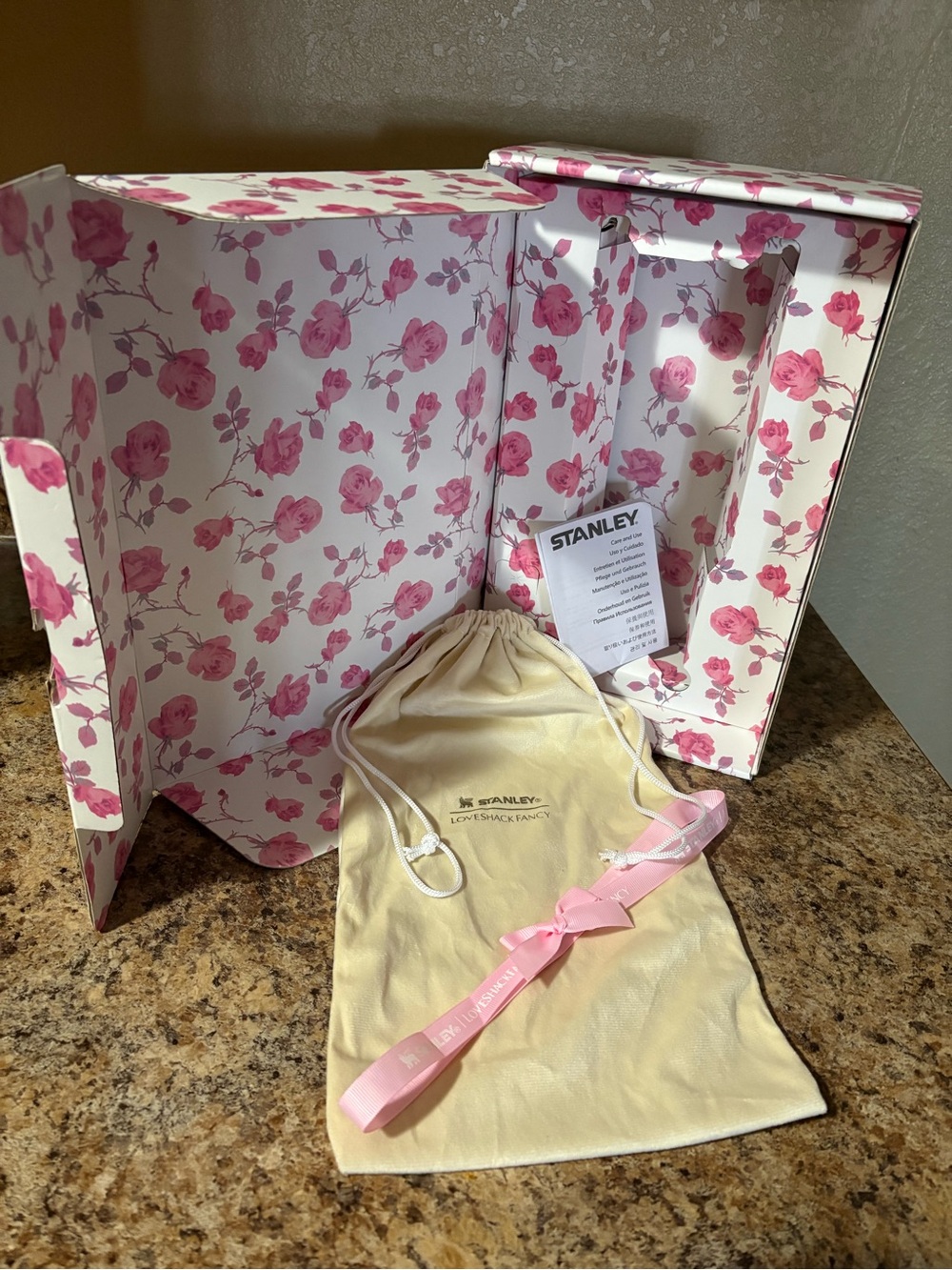 Stanley Pink Floral Gift Box with Cream Drawstring Pouch
